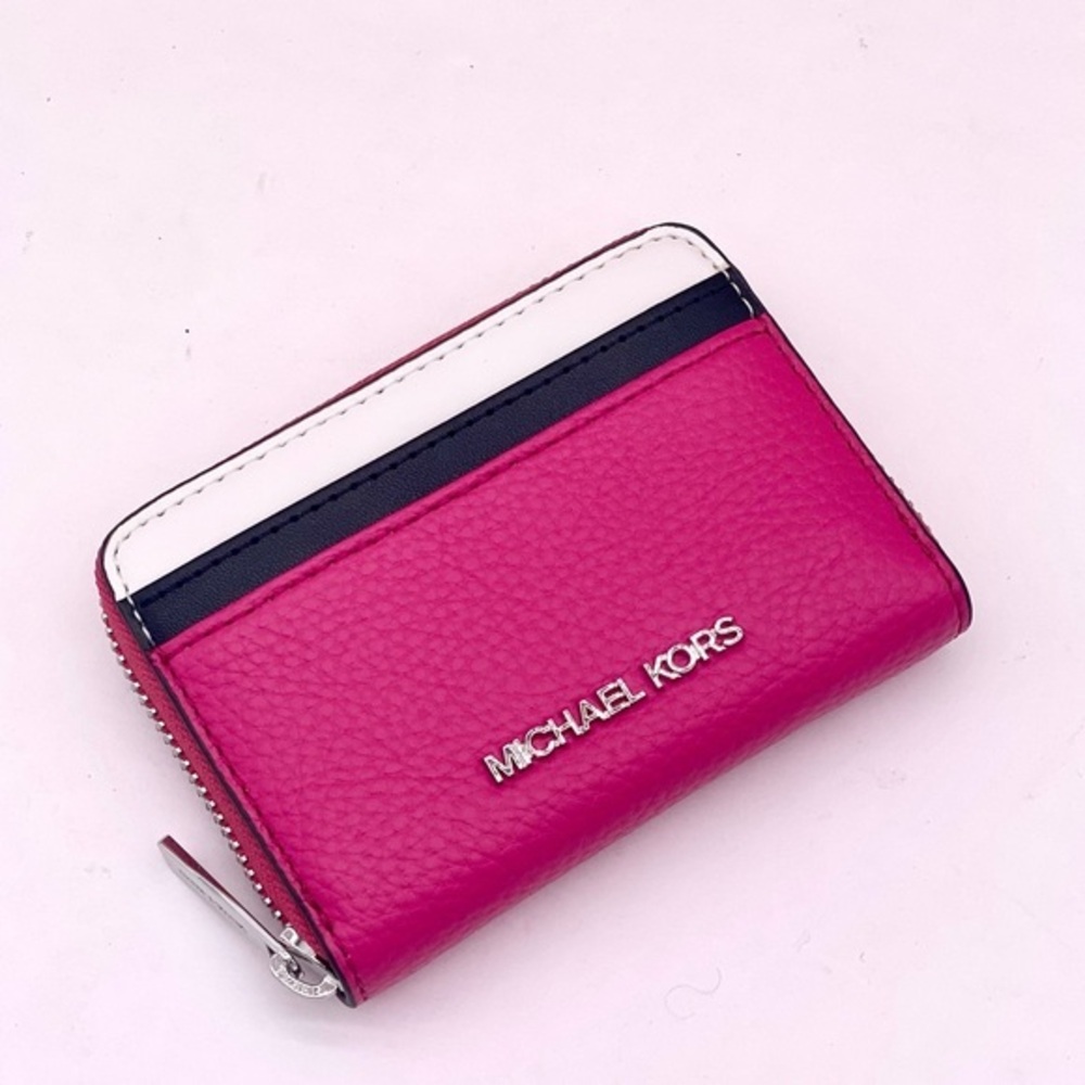 Michael Kors Jet Set Travel Card Case Zip Around Wallet Dragonfruit - Picture 1 of 12